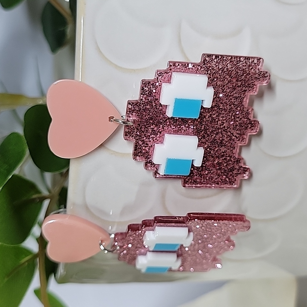 🔥LAST PAIR🔥Gamer Girl PacMan Ghost Drop Earrings - Picture 4 of 5